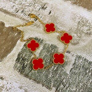 Designer Alhambra Red Gold 4 Clover 5 Motif Bracelet